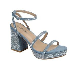 BRAND NEW FOREVER DENIN BLOCK HEEL VERSATILE STUDDED WITH PEARL SANDAL G1